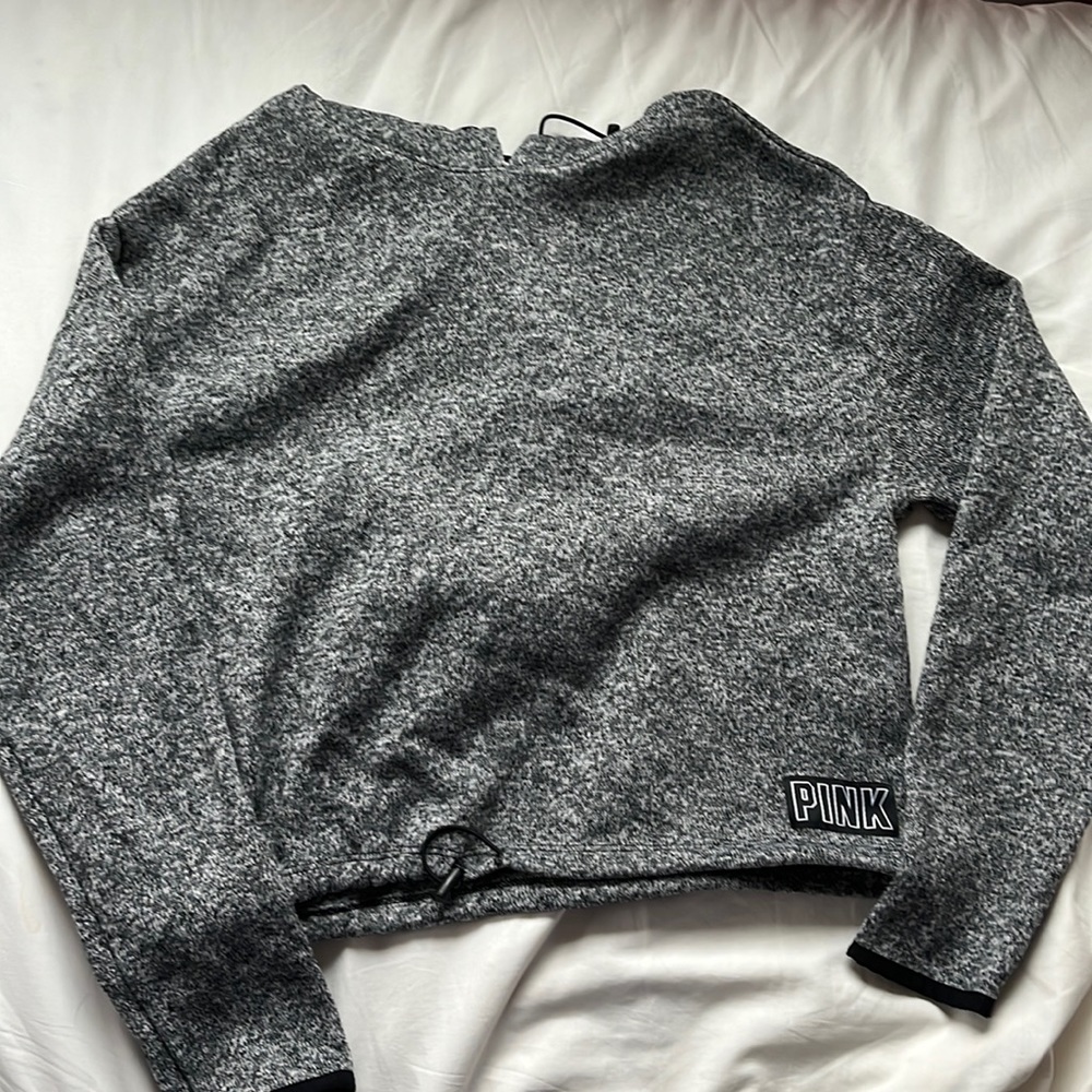 PINK grey cropped hoodie size adult xs